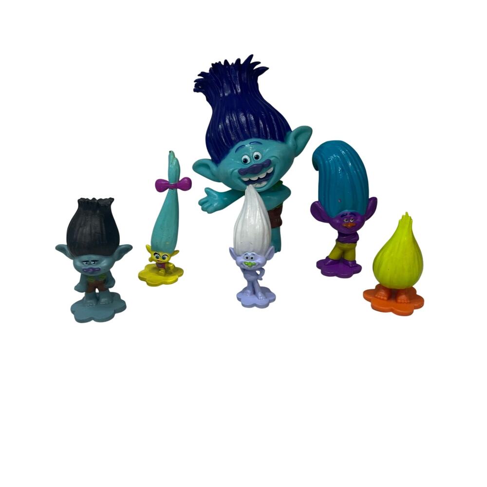 Lot of 6 DreamWorks Trolls Character Mini Toy Figures - Branch & Friends
